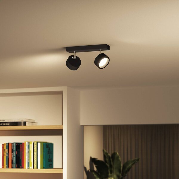 Philips Bracia LED stropní bodové osvětlení dvouramenné, černé, Černá, Obývací pokoj / jídelna, Hliník, Moderní