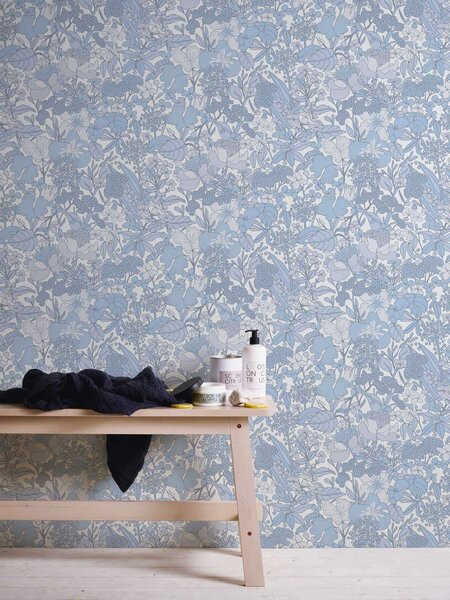 A.S. Création | Vliesová tapeta na zeď AP Floral Impression 37756-6 | 0,53 x 10,05 m | modrá, bílá