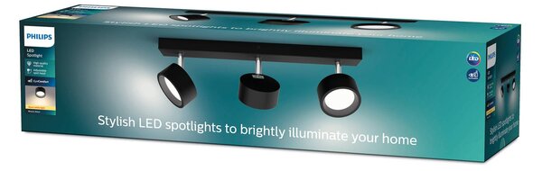 Philips Bracia LED stropní bodové osvětlení se třemi žárovkami, černé, Černá, Obývací pokoj / jídelna, Hliník, Moderní