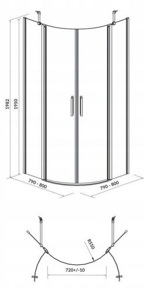 Cersanit Moduo - čtvrtkruhový sprchový kout 80x80x195, chromový profil-čiré sklo, S162-009