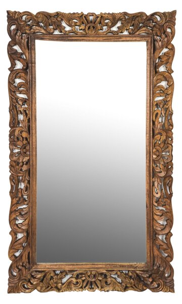 Zrcadlo v rámu z mangového dřeva, ručně vyřezávané, přírodní úprava, 90x3x150cm (8B)