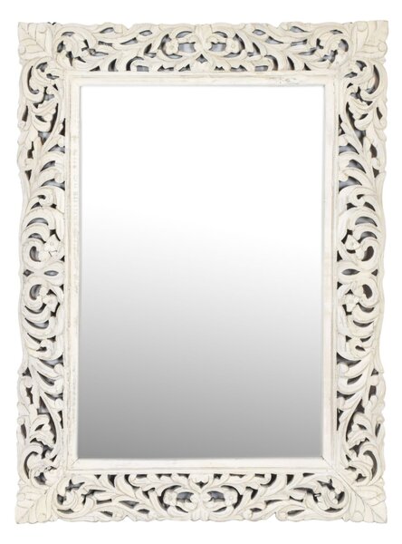 Zrcadlo ve vyřezávaném rámu, bílá patina, mango, 90x3x120cm (NC)