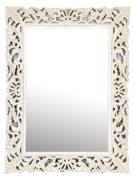 Zrcadlo ve vyřezávaném rámu, bílá patina, mango, 90x3x120cm (NB)