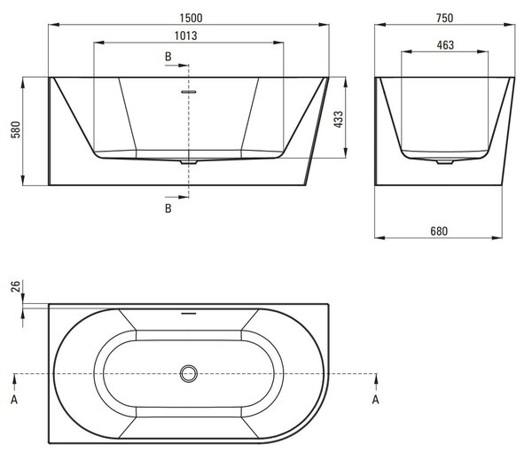 Deante Acrylic bathtub, rohová/free-standing, left - 150 cm