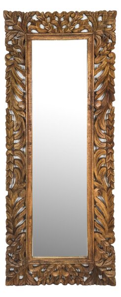 Zrcadlo ve vyřezávaném rámu, přírodní úprava, mango, 60x3x150cm (AB)
