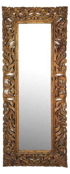 Zrcadlo ve vyřezávaném rámu, přírodní úprava, mango, 60x3x150cm (AA)