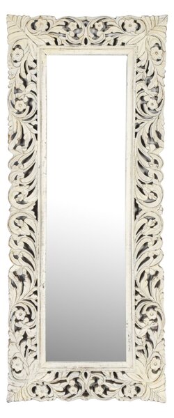 Zrcadlo ve vyřezávaném rámu, bílá patina, mango, 60x3x150cm