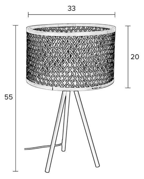 White Label Černá kovová stolní lampa WLL Isla s bambusovým stínidlem