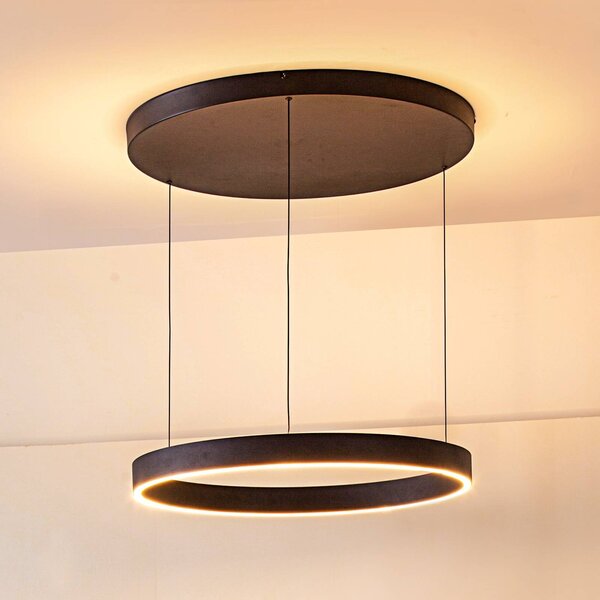 Lucande Závěsné svítidlo LED Philine, Ø 60 cm, černá barva, železo, stmívatelný, Černá, Obývací pokoj / jídelna, Moderní