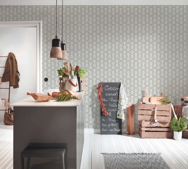 A.S. Création | Vliesová tapeta na zeď AP Jungle Chic 37707-6 | 0,53 x 10,05 m | bílá, zlatá, šedá
