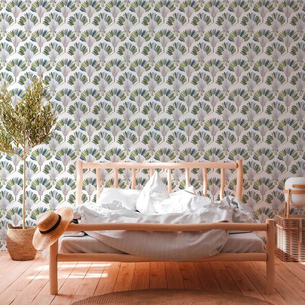 A.S. Création | Vliesová tapeta na zeď AP Jungle Chic 37708-1 | 0,53 x 10,05 m | zelená, modrá, bílá, šedá