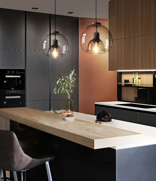 Toolight - závěsná skleněná svítilna s kouřového skla E27 60W APP1027-1CP, černá, OSW-01154