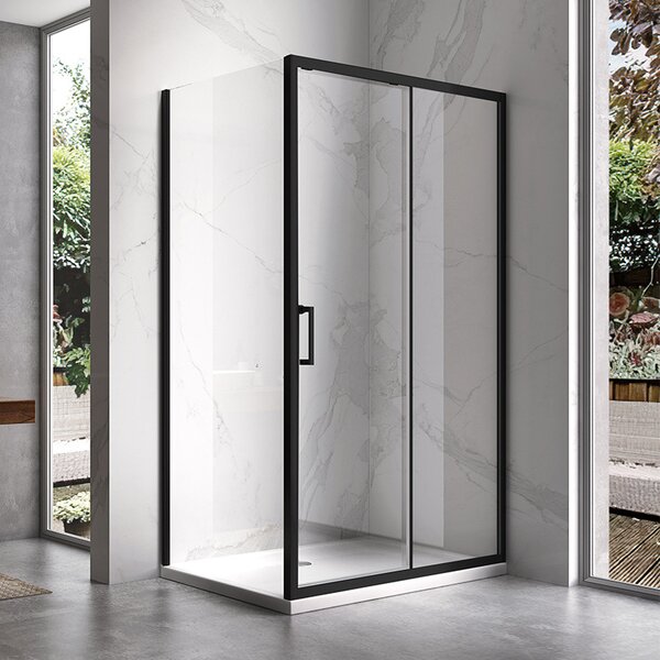 BPS-koupelny Obdélníkový sprchový kout HYD-OK103A 100x80 černý/transparent + vanička HYD-OSV-SXL03C bílá