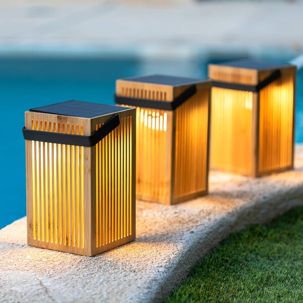 Newgarden Okinawa LED solární stolní lampa bambus, stmívatelný, Světlé dřevo, Bambus, stojací lampa