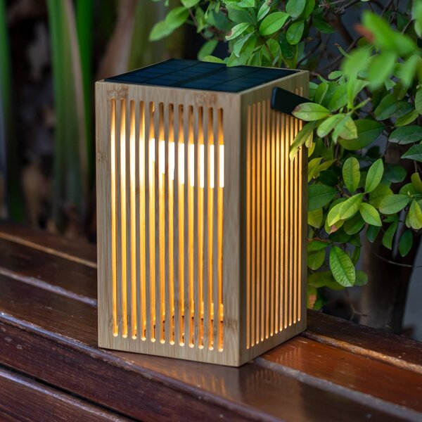 Newgarden Okinawa LED solární stolní lampa bambus, stmívatelný, Světlé dřevo, Bambus, stojací lampa