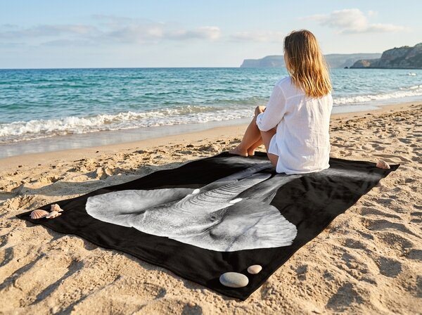Rychleschnoucí XXL plážová osuška ELEPHOS černo-šedá 150 x 210 cm, 100% mikrovlákno