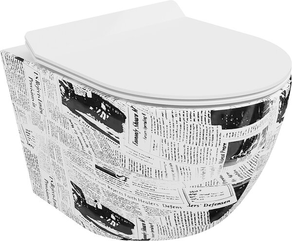 Mexen LENA Rimless, závěsná WC mísa se sedátkem pomalu-padajícím SLIM, 48 x 36 cm, gazeta, 30224099