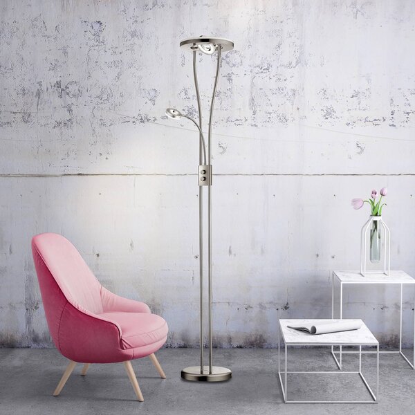 JUST LIGHT. GmbH Stojací lampa Helia LED s lampičkou na čtení, ocel, stmívatelný, Hliník / šedá / zinek, Obývací pokoj / jídelna, kov, Moderní, Lampička na čtení
