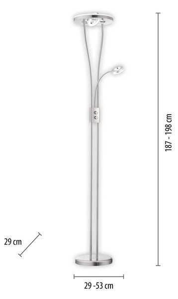 JUST LIGHT. GmbH Stojací lampa Helia LED s lampičkou na čtení, ocel, stmívatelný, Hliník / šedá / zinek, Obývací pokoj / jídelna, kov, Moderní, Lampička na čtení