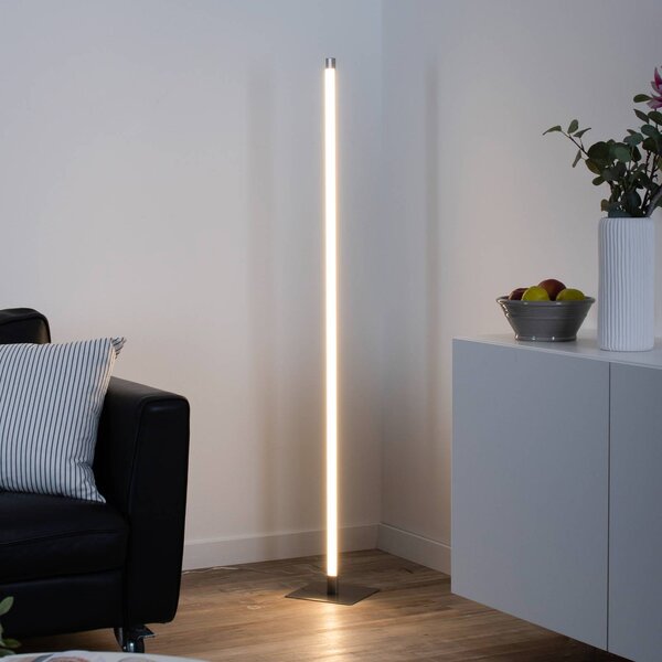 JUST LIGHT. GmbH LED stojací lampa Bella, rovná, čtvercová základna, ocel, stmívatelný, Hliník / šedá / zinek, Obývací pokoj / jídelna, Hliník, Moderní
