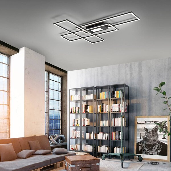 JUST LIGHT. GmbH LED stropní svítidlo Asmin, černé, 98,9x69,4cm, stmívatelný, Černá, Obývací pokoj / jídelna, Hliník, Moderní, Stropní svítidlo