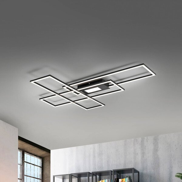 JUST LIGHT. GmbH LED stropní svítidlo Asmin, černé, 98,9x69,4cm, stmívatelný, Černá, Obývací pokoj / jídelna, Hliník, Moderní, Stropní svítidlo