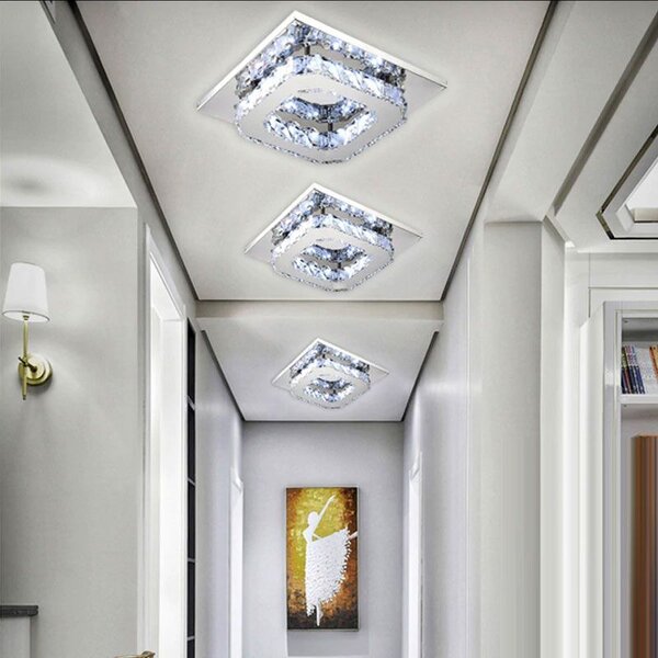 Toolight - Křišťálová hranatá stropní lampa Glamour 8W neutrální barva APP406-C, chromová, OSW-65004