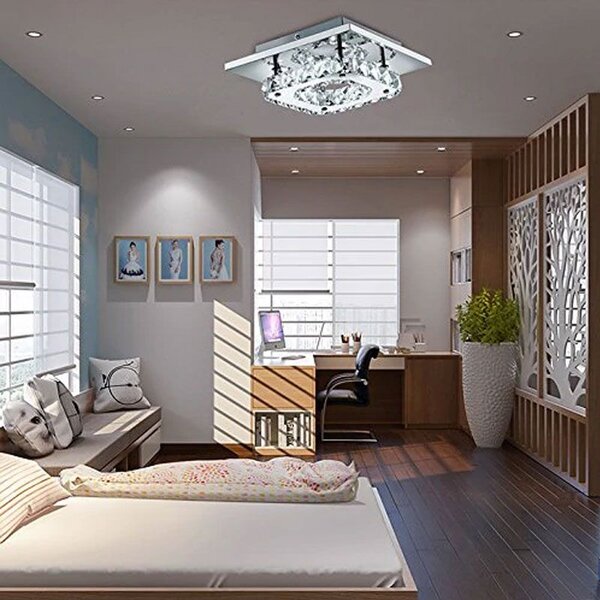 Toolight - Křišťálová hranatá stropní lampa Glamour 8W neutrální barva APP406-C, chromová, OSW-65004