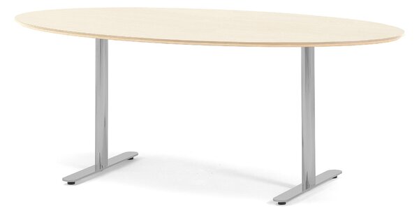 AJ Produkty Jednací stůl SELMA, oválný, 1900x1000 mm, HPL, bříza, hliníkový lak