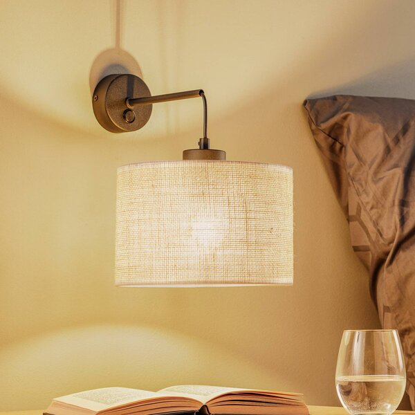 TK Lighting Nástěnné světlo Juta, jednoplamenné, stmívatelný, Obývací pokoj / jídelna, Textil / tkanina / hedvábí