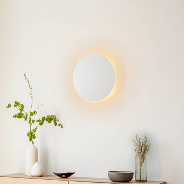 TK Lighting Nástěnné světlo Lunia New, bílé, Ø 30 cm, stmívatelný, Bílá / opál, Obývací pokoj / jídelna, kov