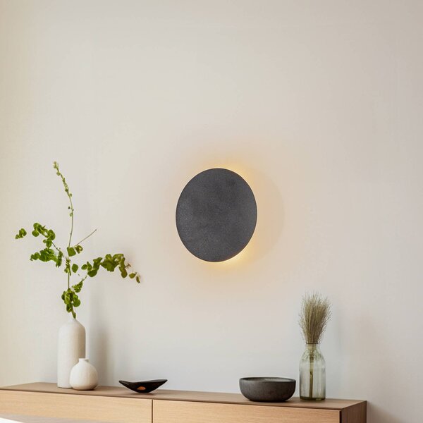 TK Lighting Nástěnné světlo Lunia New, černé, Ø 20 cm, stmívatelný, Černá, Obývací pokoj / jídelna, kov