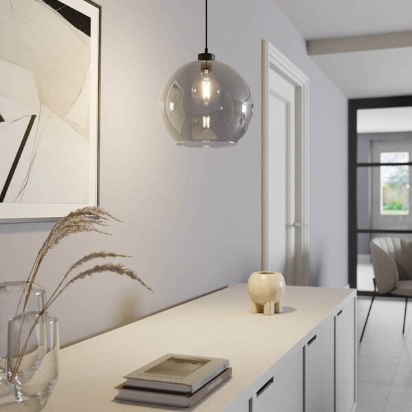 TK Lighting Závěsné světlo Cubus, kouřově šedé, sklo, Ø 30 cm, E27, stmívatelný, Černá, Obývací pokoj / jídelna, Sklo, Moderní, Koule