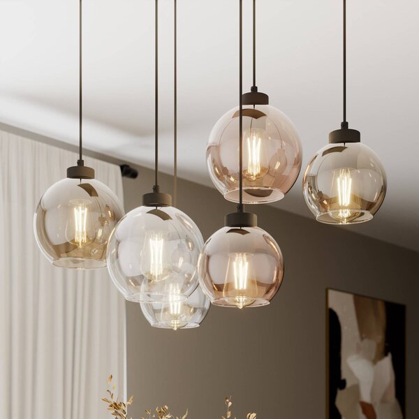 TK Lighting Závěsné svítidlo Cubus, 74 cm, 6 světel, čirá/medová/hnědá, sklo, stmívatelný, Čirá / transparetní, Obývací pokoj / jídelna, Sklo, Moderní