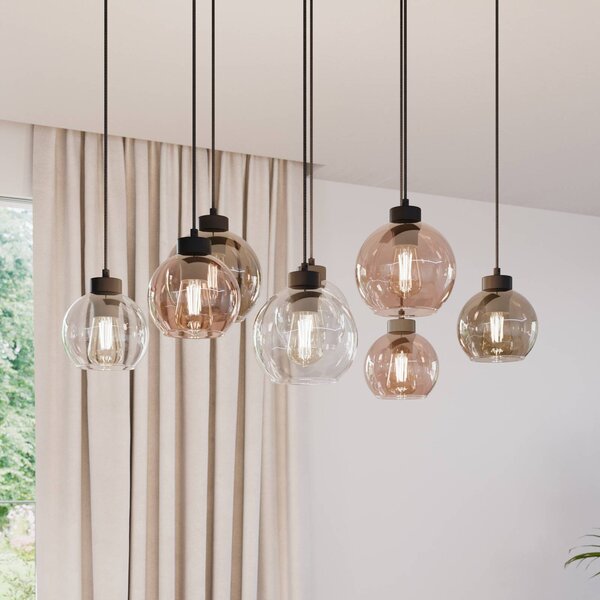 TK Lighting Závěsné světlo Cubus, 68 cm, 8 žárovek, čiré/medové/hnědé, sklo, stmívatelný, Čirá / transparetní, Obývací pokoj / jídelna, Sklo, Moderní