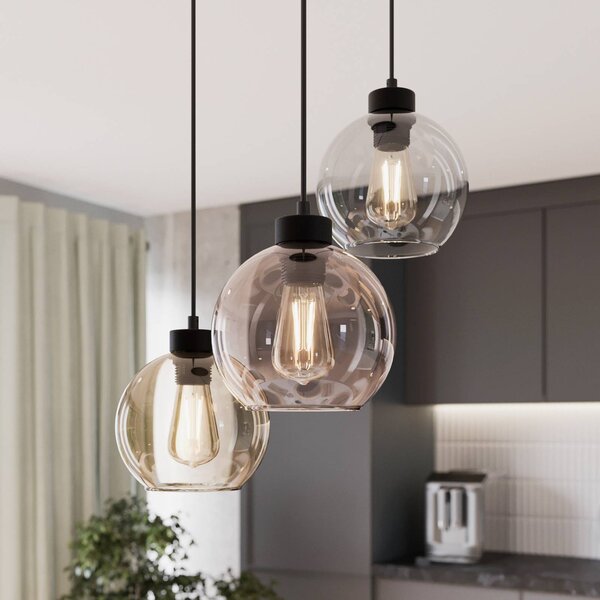 TK Lighting Závěsné světlo Cubus, Ø 50 cm, 3-ramenné, čiré/medově hnědé, sklo, stmívatelný, Čirá / transparetní, Obývací pokoj / jídelna, Sklo, Moderní