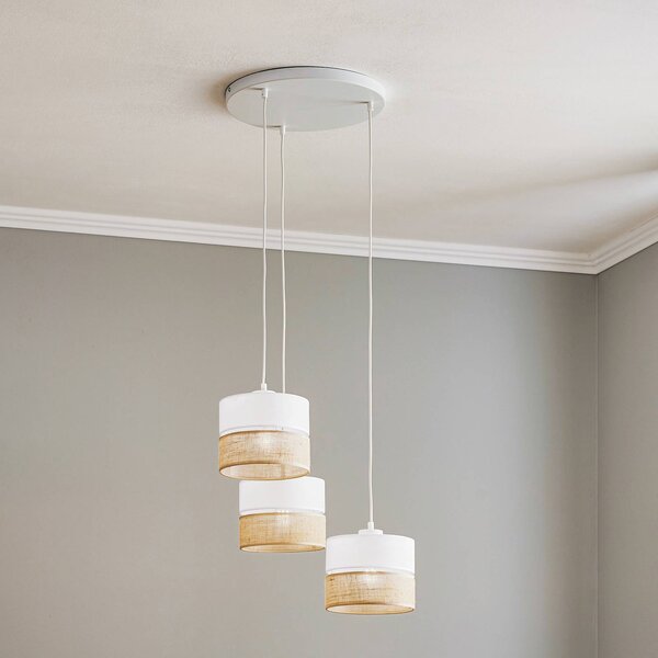 TK Lighting Závěsné světlo Linobianco, kulaté, tříramenné, stmívatelný, Bílá / opál, Obývací pokoj / jídelna, Textil / tkanina / hedvábí, Moderní