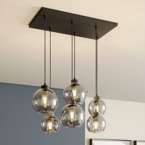 TK Lighting Závěsné svítidlo Cubus, kouřově šedá, sklo, délka 74 cm, 6 světelných zdrojů, stmívatelný, Černá, Obývací pokoj / jídelna, Sklo, Moderní