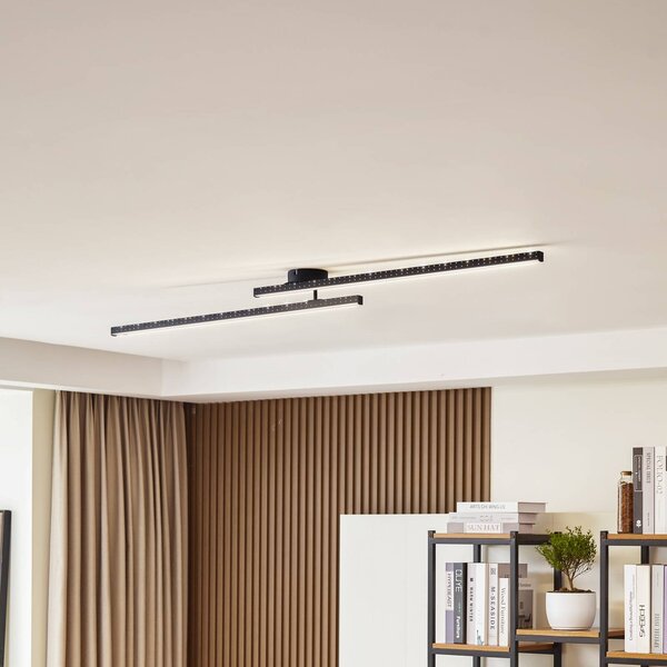 Lindby LED stropní svítidlo Aurendor, 135 cm, černá, kov, Černá, Obývací pokoj / jídelna, Hliník, Moderní