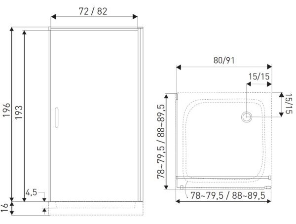 Novoterm Čtvercový sprchový kout NV-Hera 80x80 chrom/transparent + vanička
