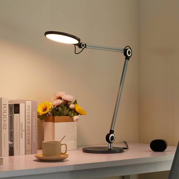 Lindby Stolní LED lampa Nyxaris, šedá, kov, 50 cm, stmívatelný, Hliník / šedá / zinek, Pracovna / kancelář, Plast, Moderní