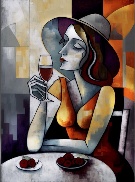 Ručně malovaný obraz od Andrey Kuznetsov - "Dívka se skleničkou", rozměr: 50 x 70 cm
