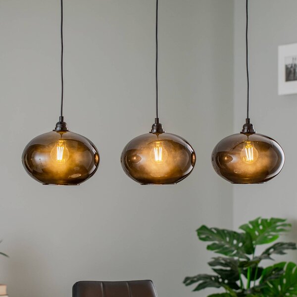 Opviq Závěsné svítidlo Smoked 052 3-light lineární sklo Ø27cm, stmívatelný, Hliník / šedá / zinek, Obývací pokoj / jídelna, Sklo, Moderní