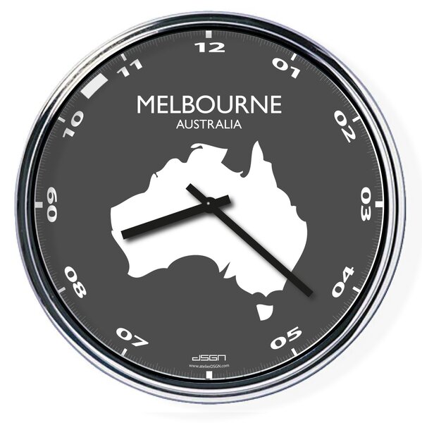 Nástěnné hodiny s mapou: Australia/Melbourne (32 cm), Výběr barev Světlé
