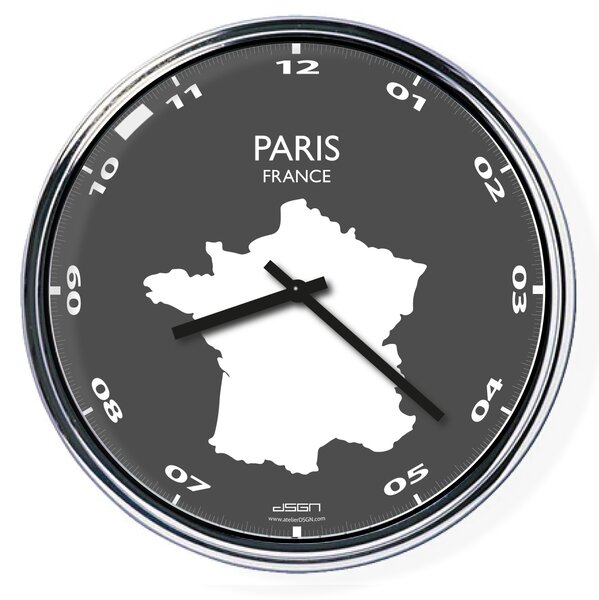 Nástěnné hodiny s mapou: France/Paris (32 cm), Výběr barev Světlé