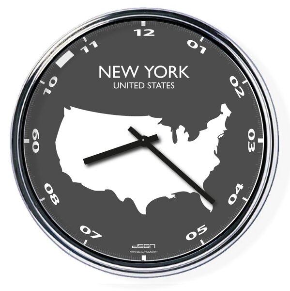 Nástěnné hodiny s mapou: USA/New York (32 cm), Výběr barev Světlé