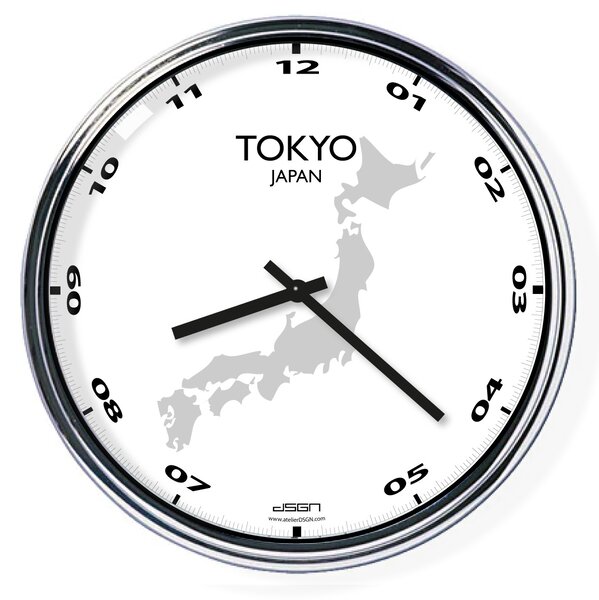 Nástěnné hodiny s mapou: Japan/Tokyo (32 cm), Výběr barev Světlé