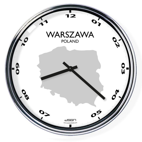 Nástěnné hodiny s mapou: Poland/Warszawa (32 cm), Výběr barev Světlé