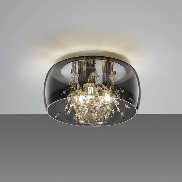 Trio Lighting Stropní svítidlo Crystel ze skla, chrom, Ø 34 cm, stmívatelný, Chrom / stříbro, Obývací pokoj / jídelna, Sklo, Moderní