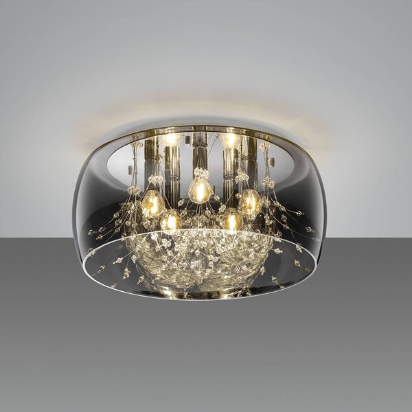 Trio Lighting Stropní svítidlo Crystel ze skla, chrom, Ø 50 cm, stmívatelný, Chrom / stříbro, Obývací pokoj / jídelna, Sklo, Moderní
